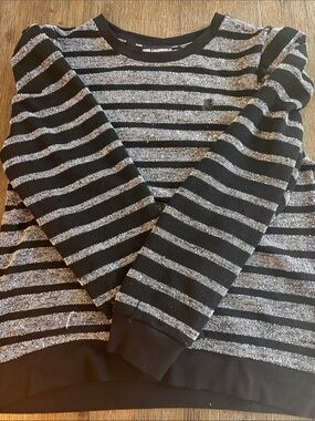 Karl Lagerfeld Black and Silver Striped Crewneck Sweater